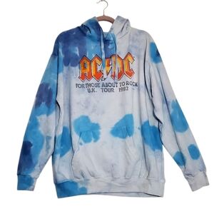 New AC/DC Tie Dye Hoodie Sweatshirt U.K. Tour 1982 Purple Blue‎ Size 1X NWOT